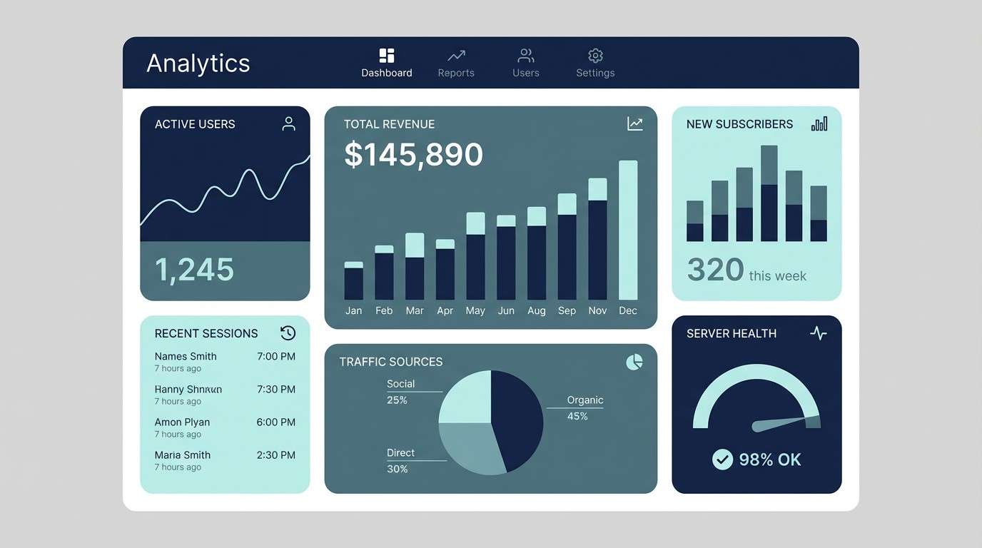 navy teal analytics ui