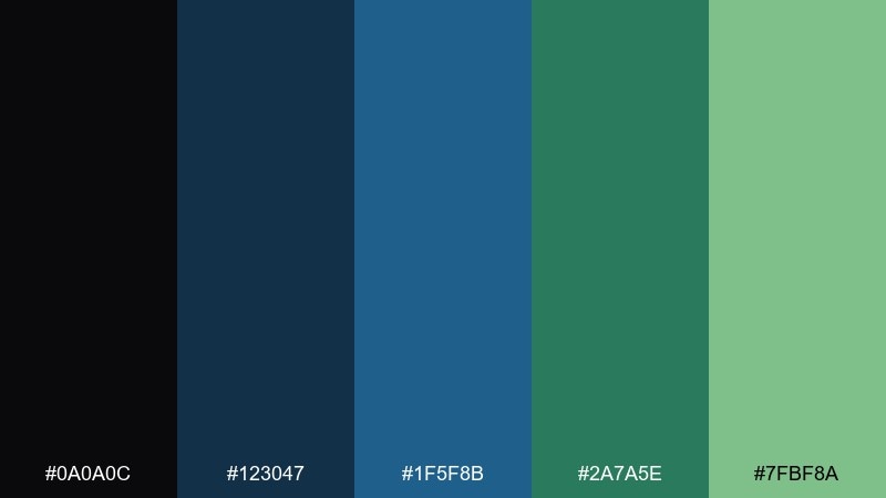 urban kelp black blue green color palette with hex codes