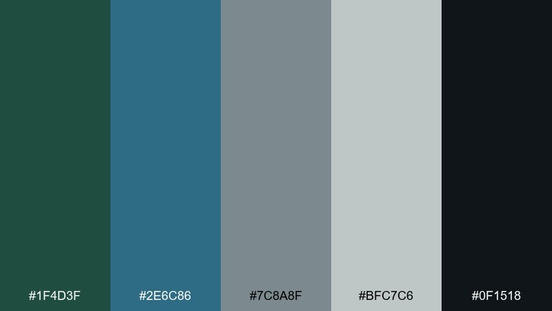 urban spruce green blue gray color palette with hex codes