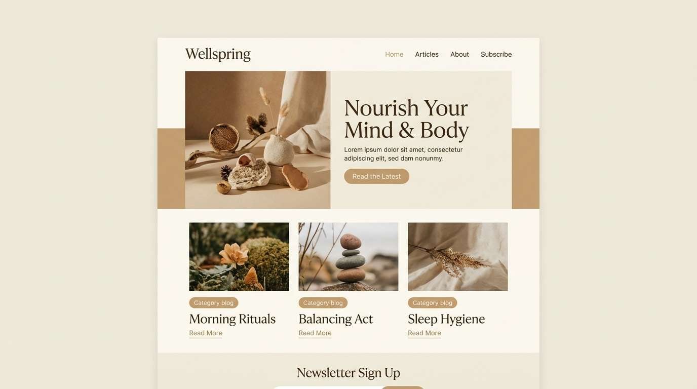 wellness blog ui mockup