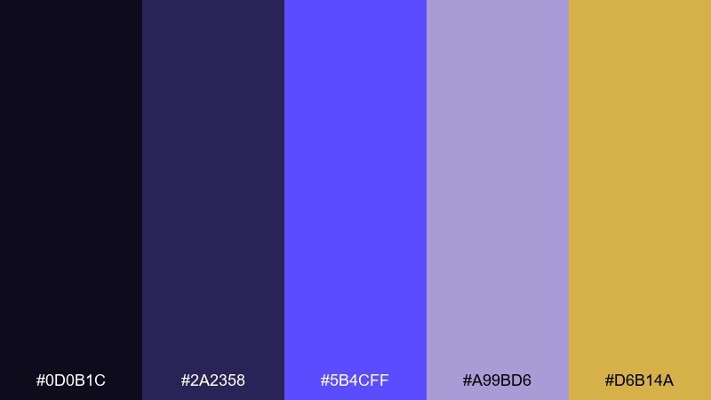 velvet dusk gold violet blue color palette with hex codes