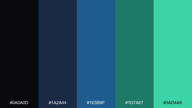 velvet mangrove black blue green color palette with hex codes