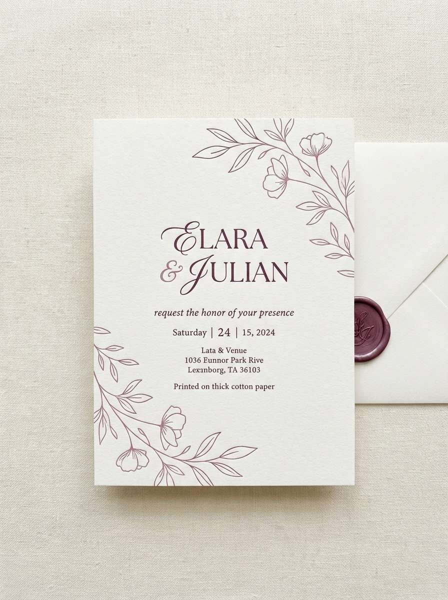 plum wedding invitation layout