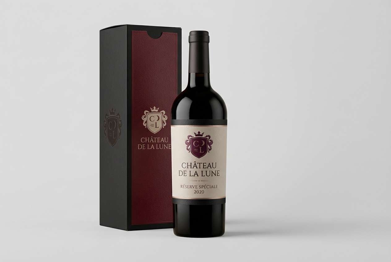 premium wine packaging in burgundy