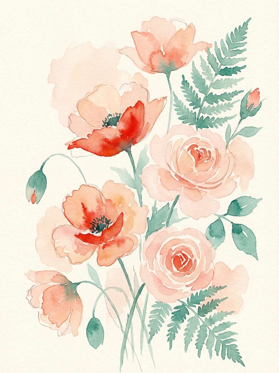 watercolor peach flowers