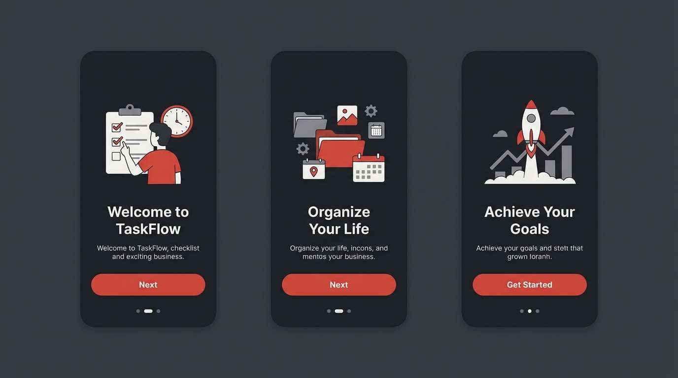 dark onboarding screens