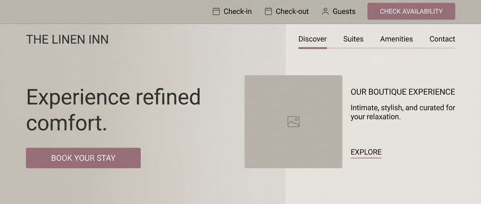 boutique hotel ui mockup