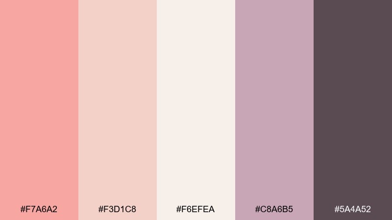 vintage blush salmon pink color palette with hex codes