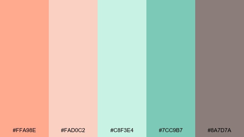 vintage gelato peach mint color palette with hex codes