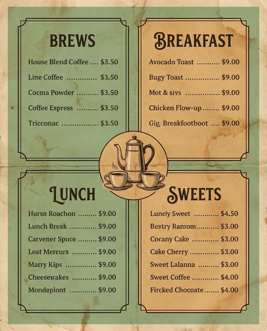 vintage green palette menu design