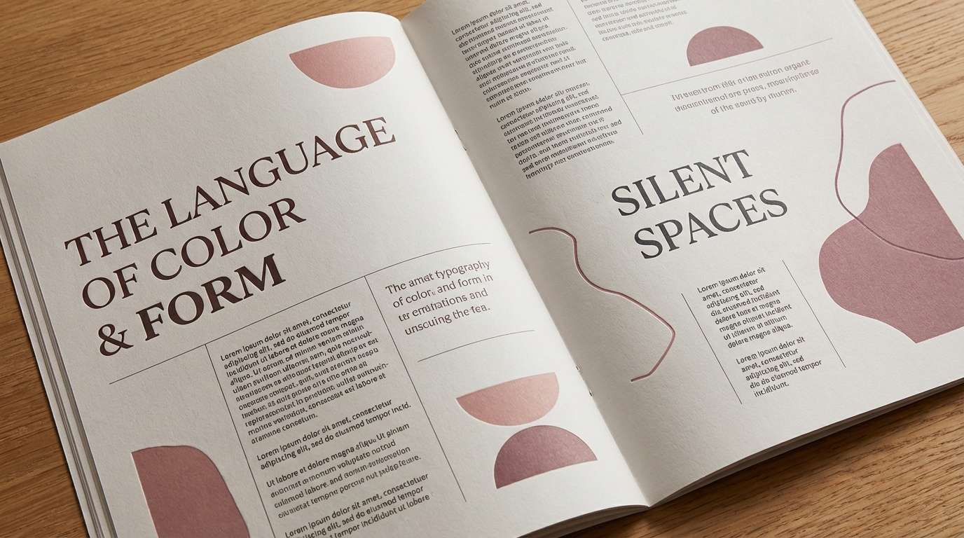 mauve editorial layout spread