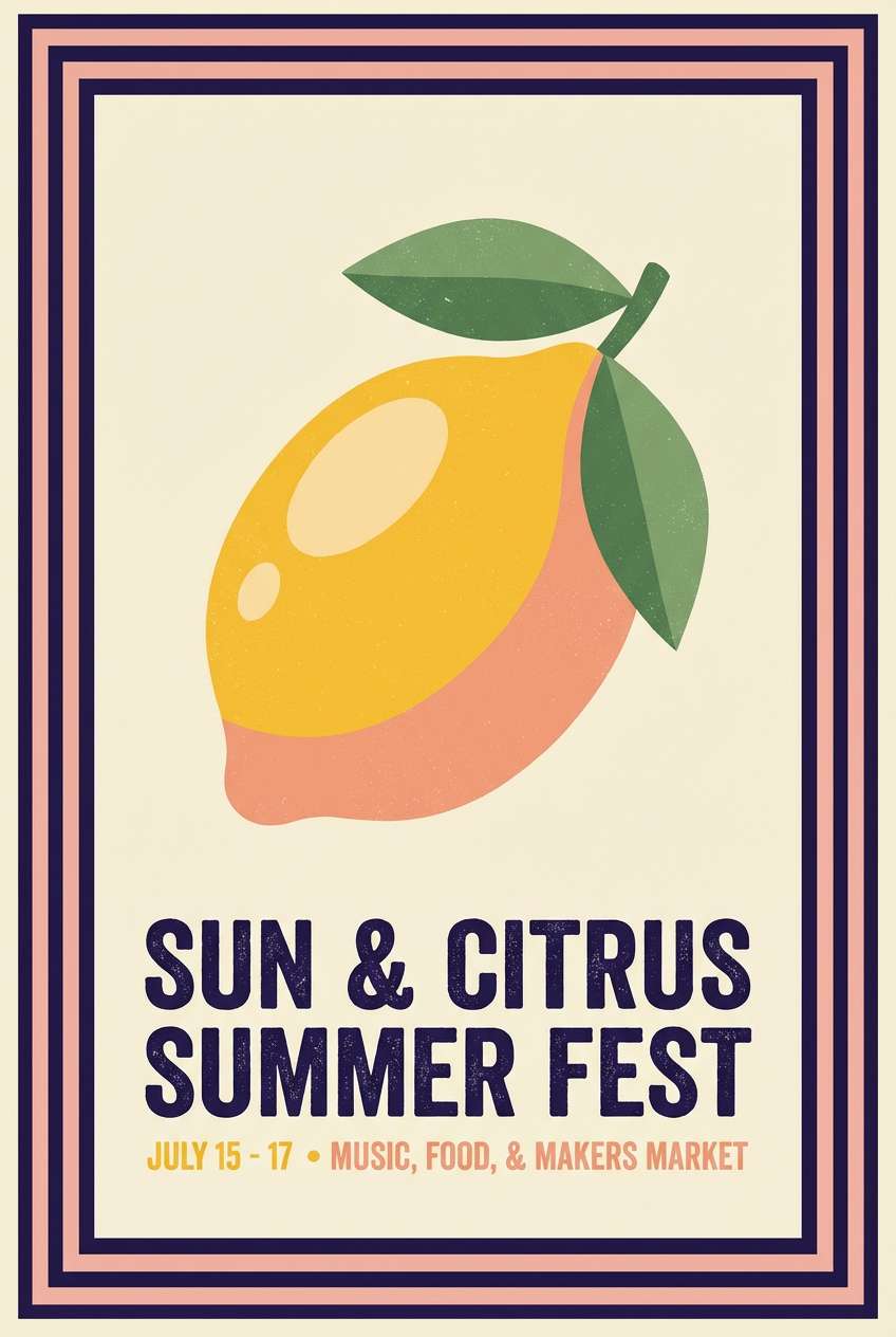 retro summer flyer design in lemon color scheme