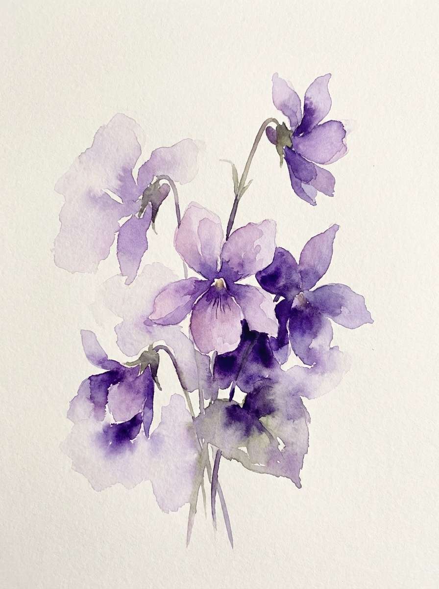 watercolor violet floral art