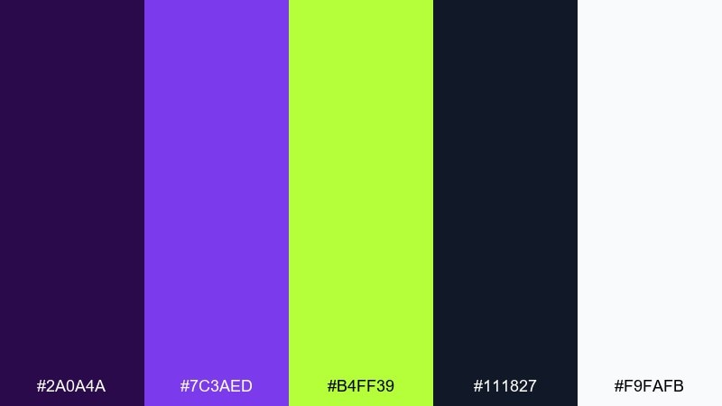 violet lime pop contrast color palette with hex codes