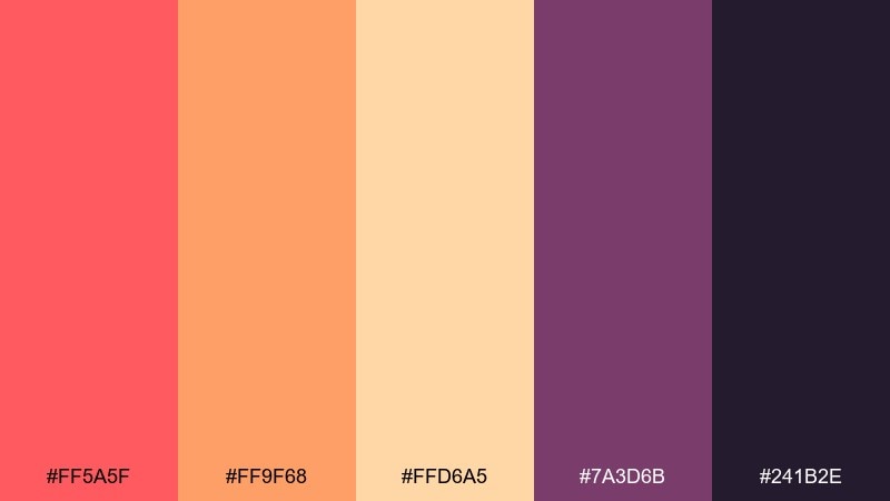 vivid emberline mountain sunset color palette with hex codes