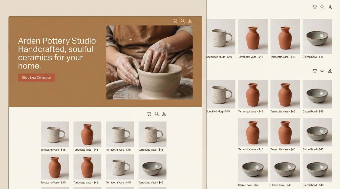 pottery website hero mockup