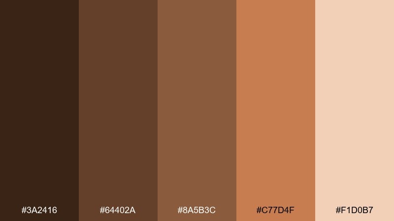 walnut copper chocolate color palette with hex codes