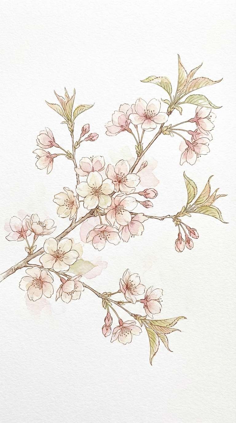 walnut sakura watercolor blossoms