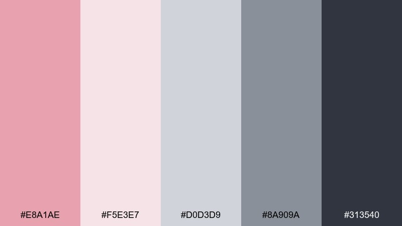 warm blush cool gray color palette with hex codes