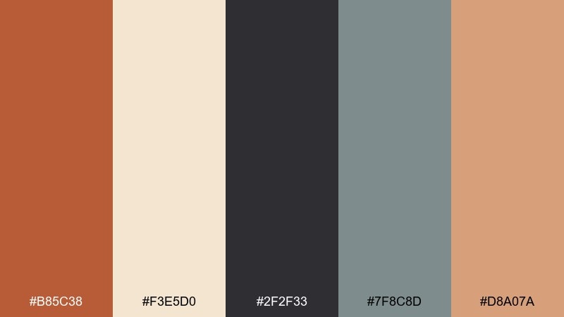 warm brick editorial burnt sienna color palette with hex codes