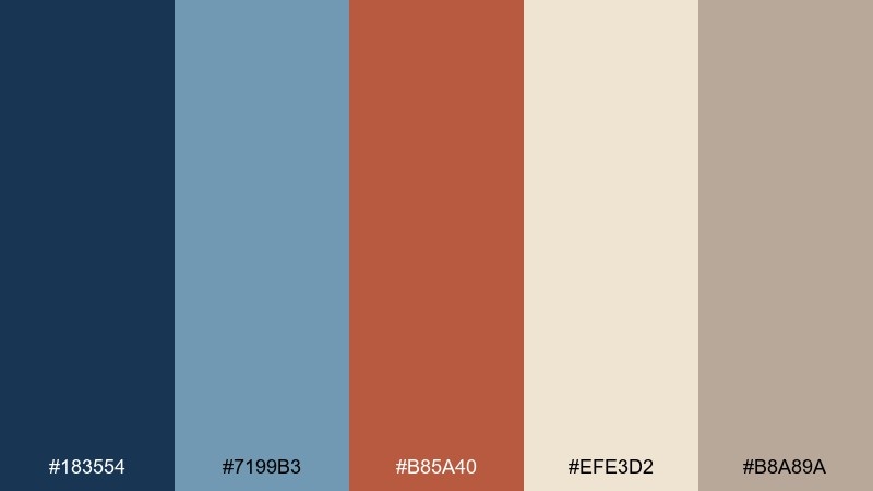 warm denim neutrals blue rust color palette with hex codes