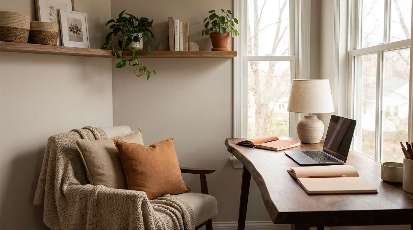 warm home office workspace