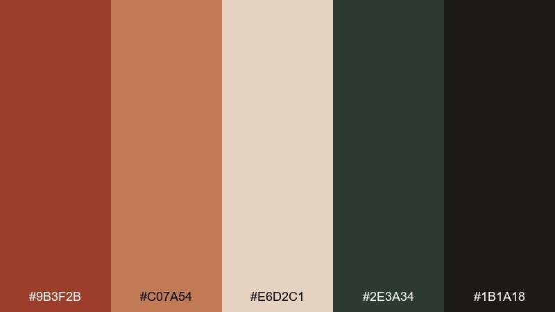 warm lodge red rust color palette with hex codes