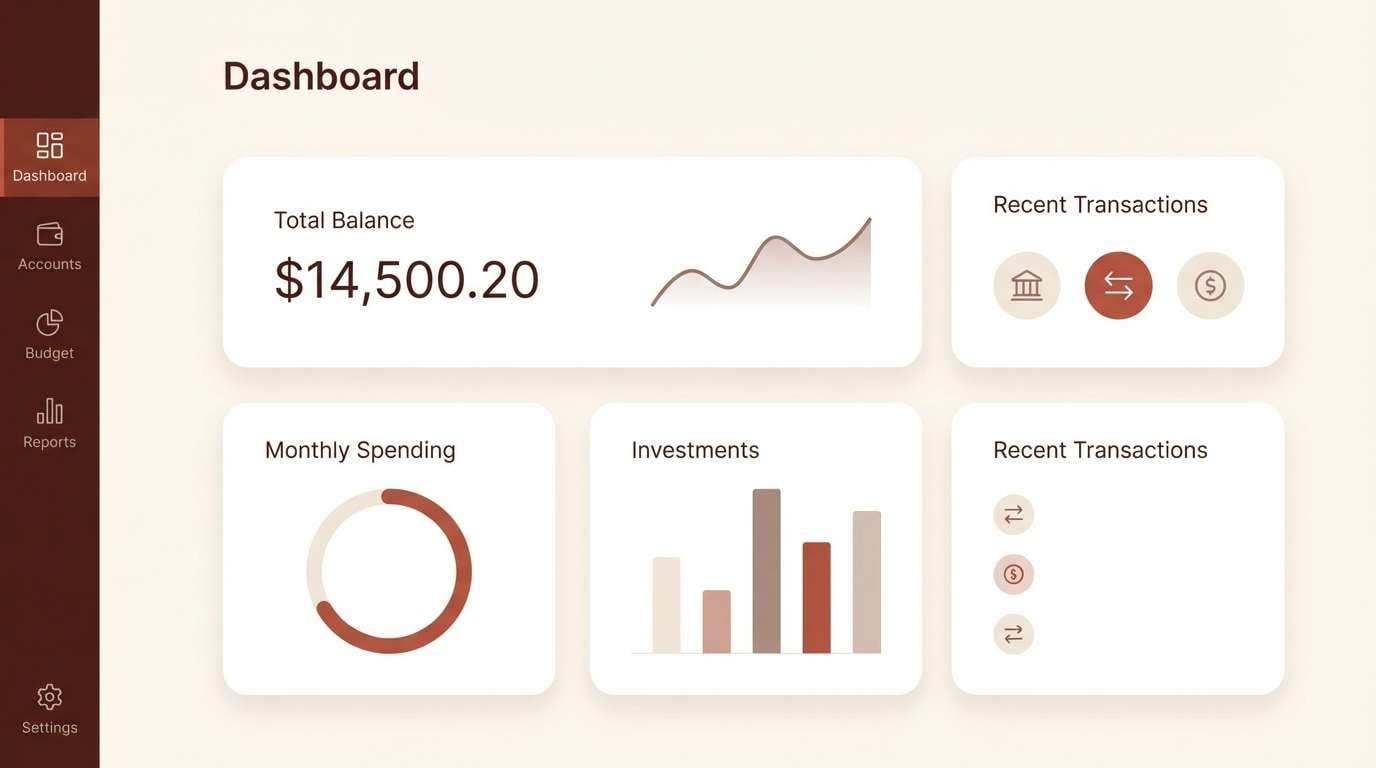 finance dashboard in warm neutrals