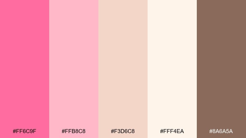 warm sand rose pink flamingo color palette with hex codes