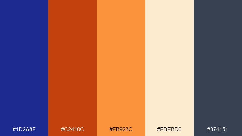 warm terracotta ultramarine color palette with hex codes