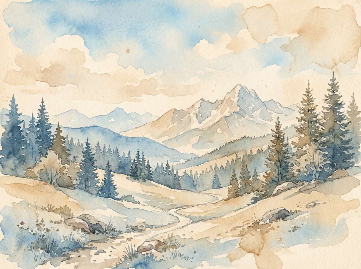 watercolor alpine landscape