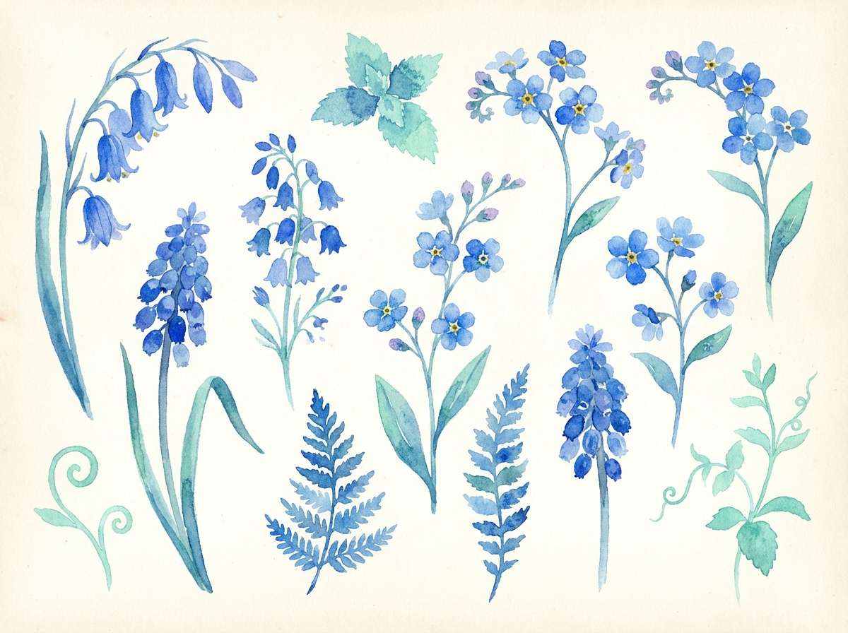 watercolor bluebells set