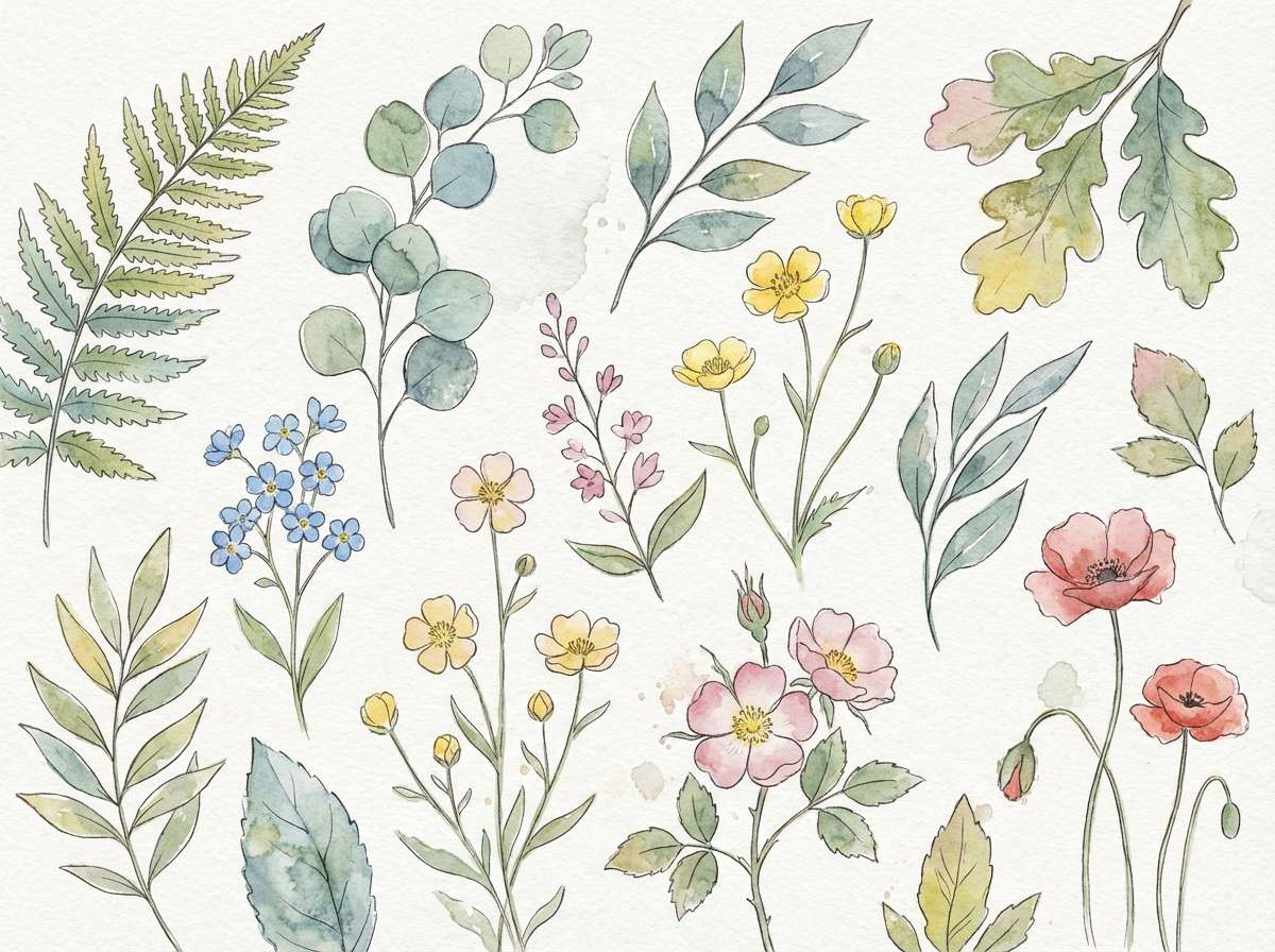 watercolor botanical leaves