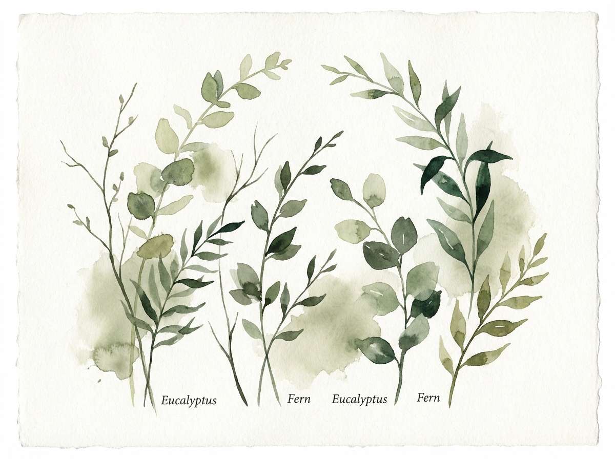 watercolor botanical poster in drab color combination