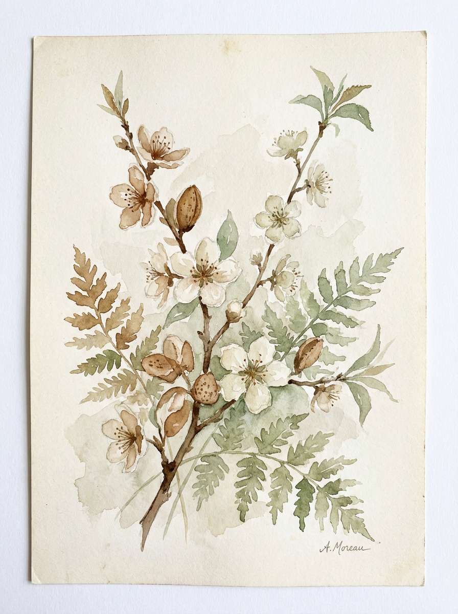 watercolor botanical print using pastel brown color combinations