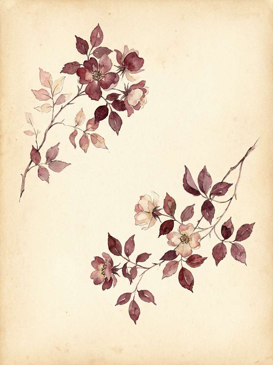 watercolor botanical in rosewood tones