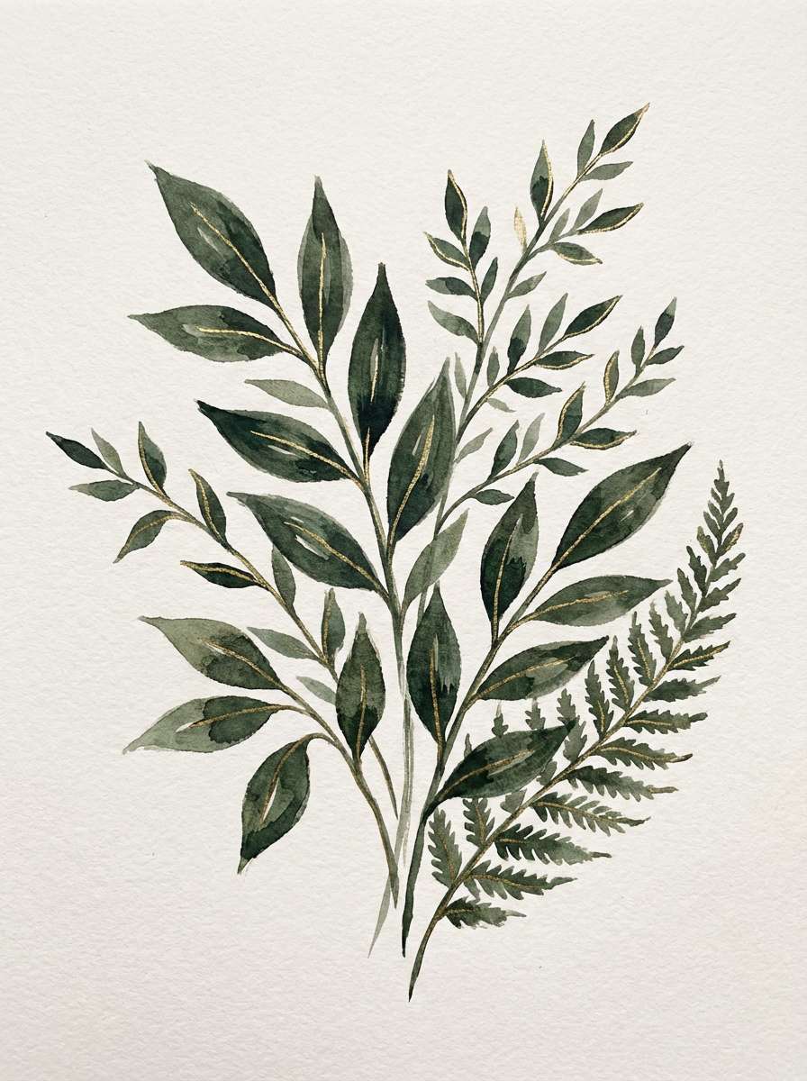 botanical watercolor with gold