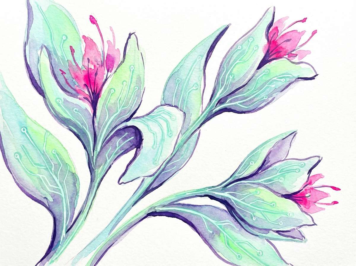 watercolor circuit flower art