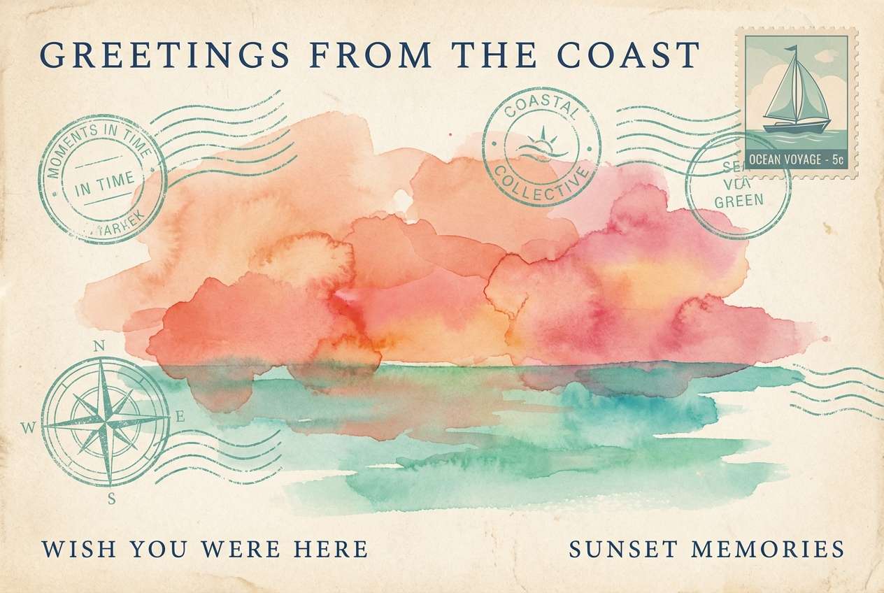 sunset travel postcard design