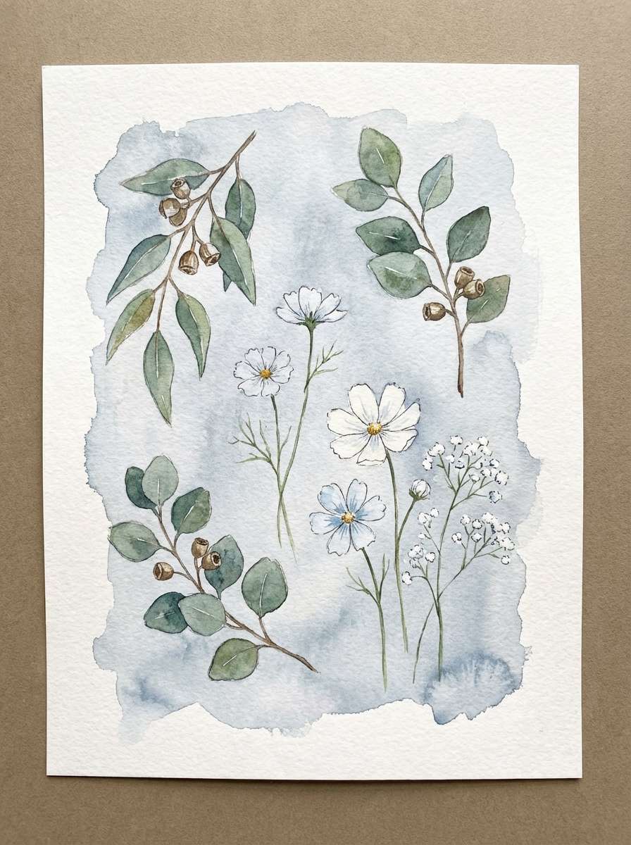 watercolor eucalyptus set