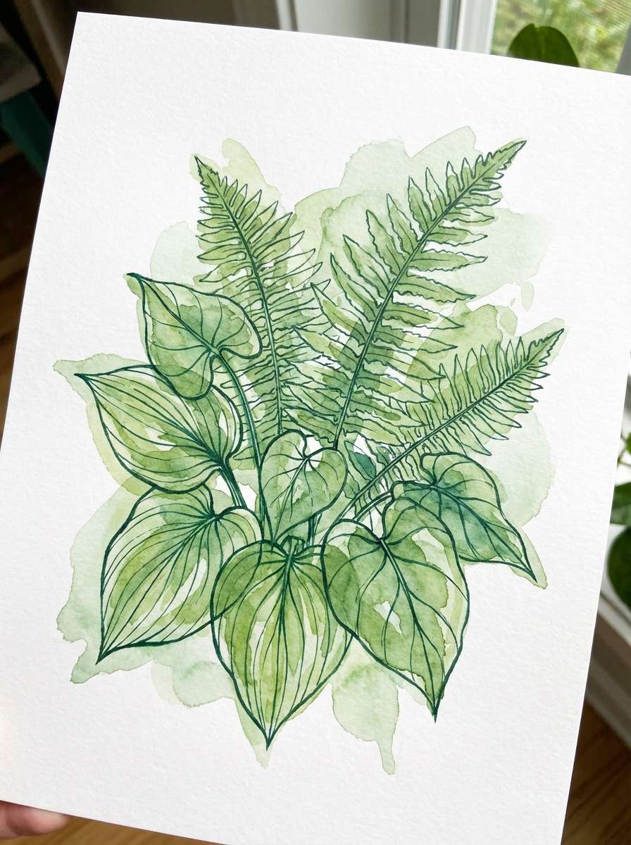 watercolor greenhouse leaves
