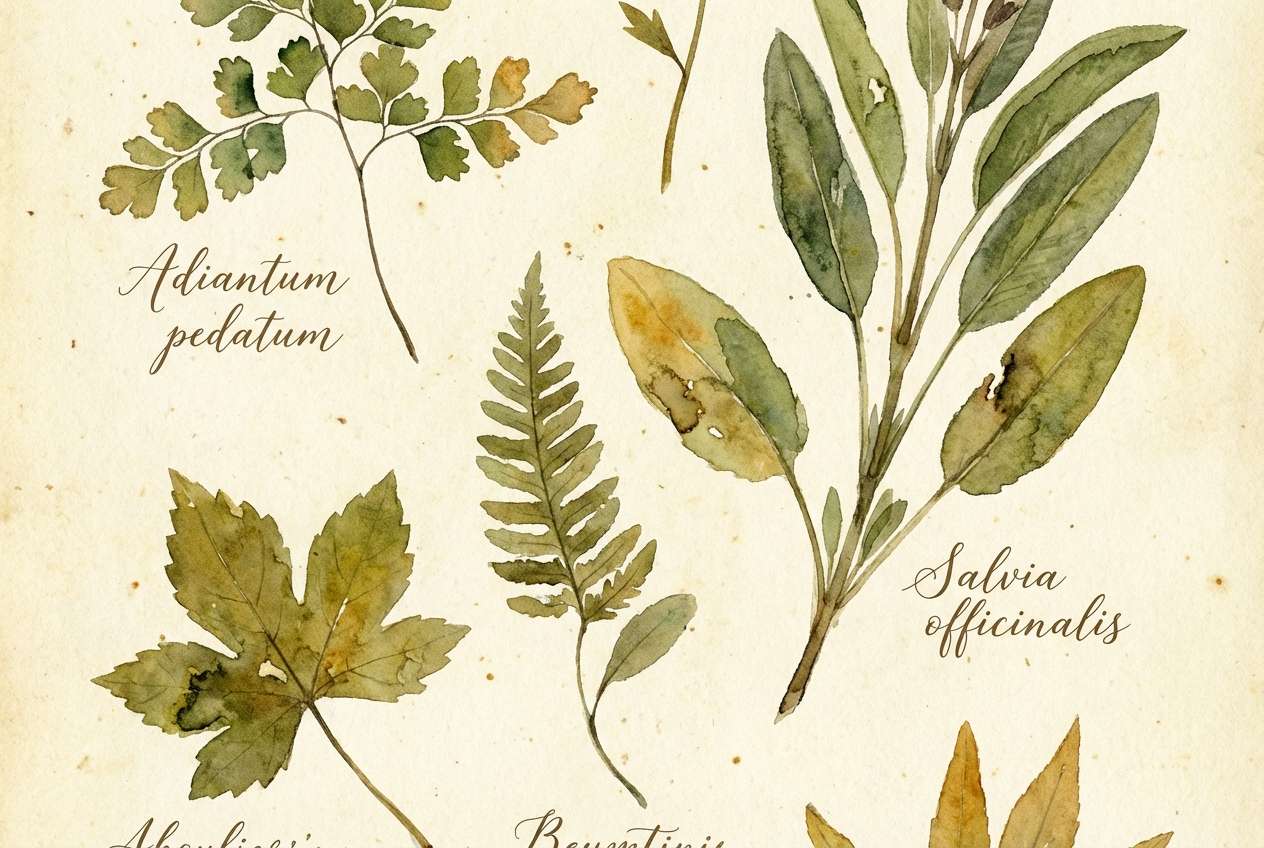 watercolor herbarium leaves