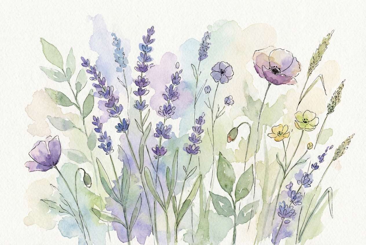watercolor lavender meadow