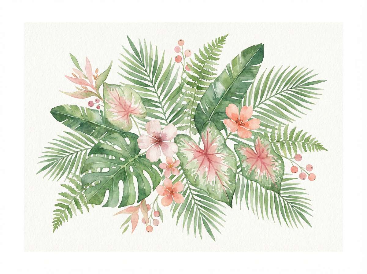 tropical watercolor leaves