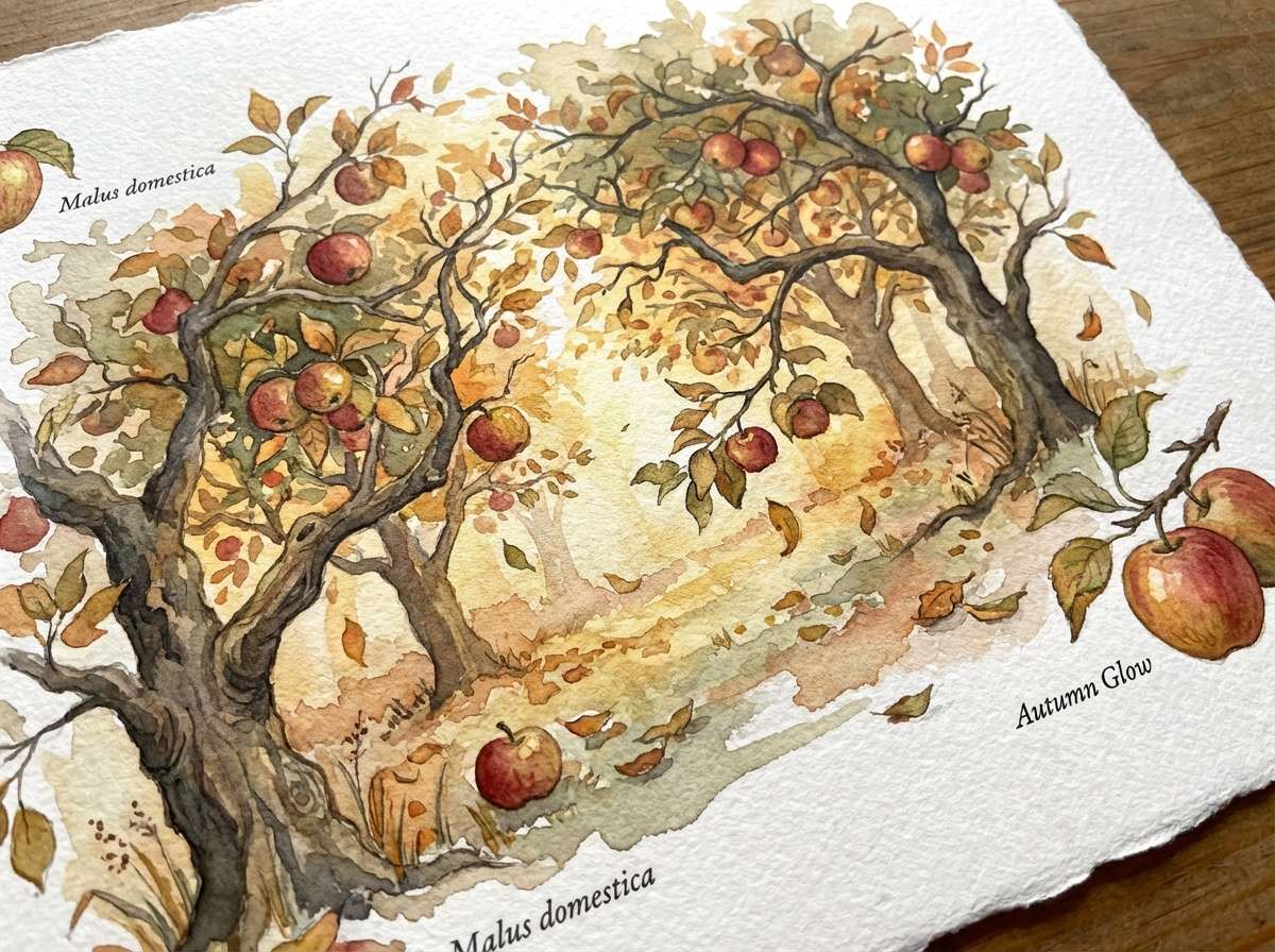 watercolor autumn orchard
