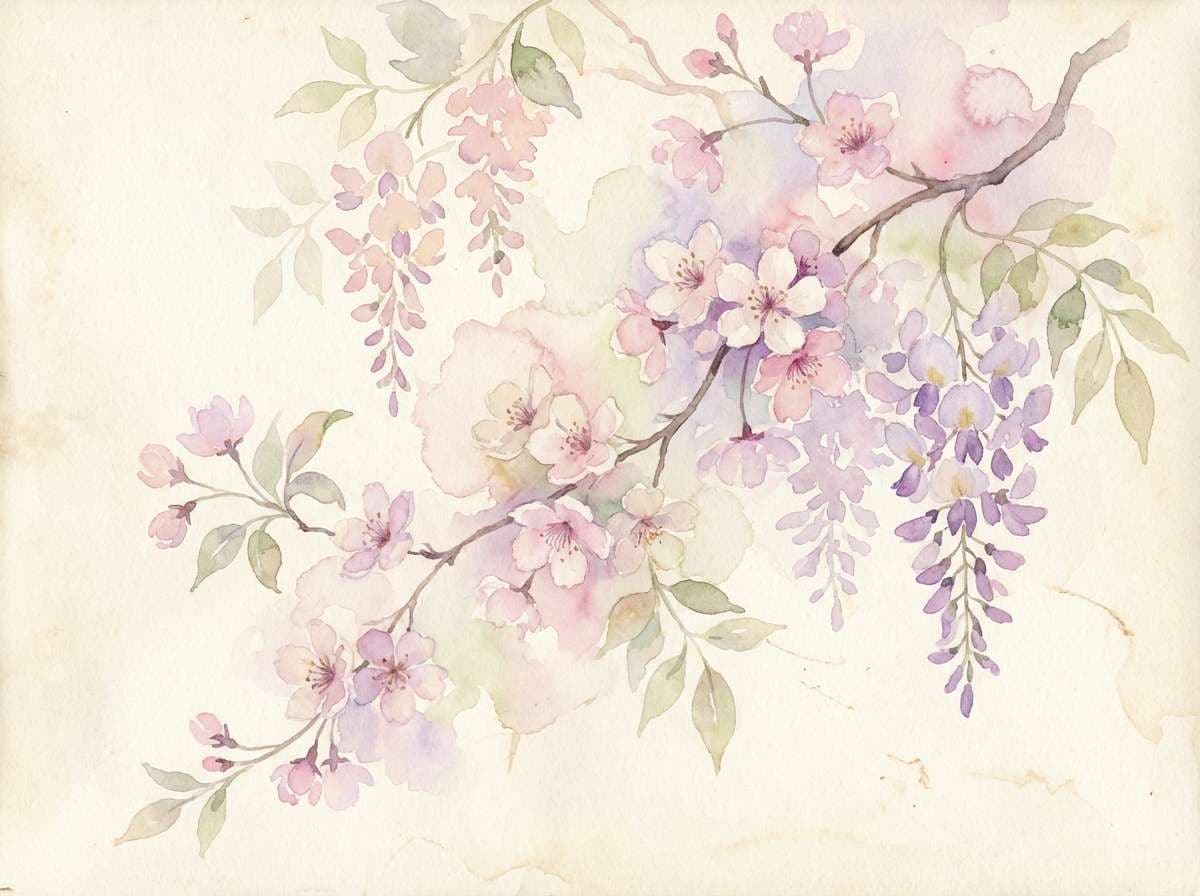 watercolor sakura wisteria illustration