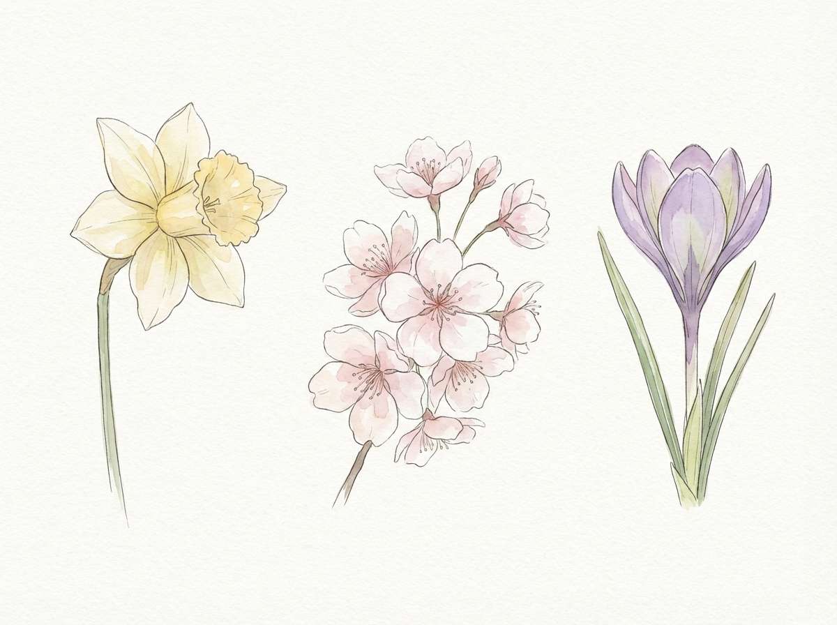watercolor spring flower set