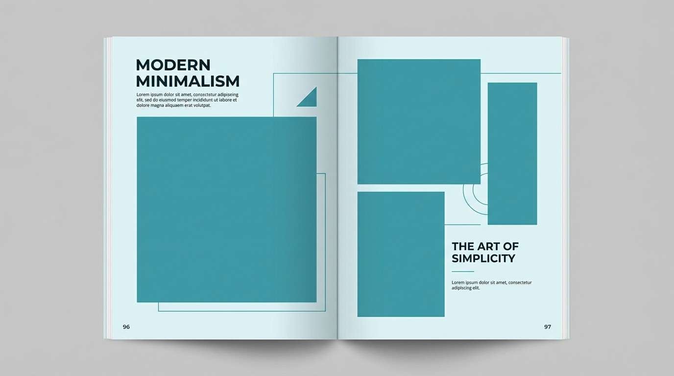 editorial spread in teal