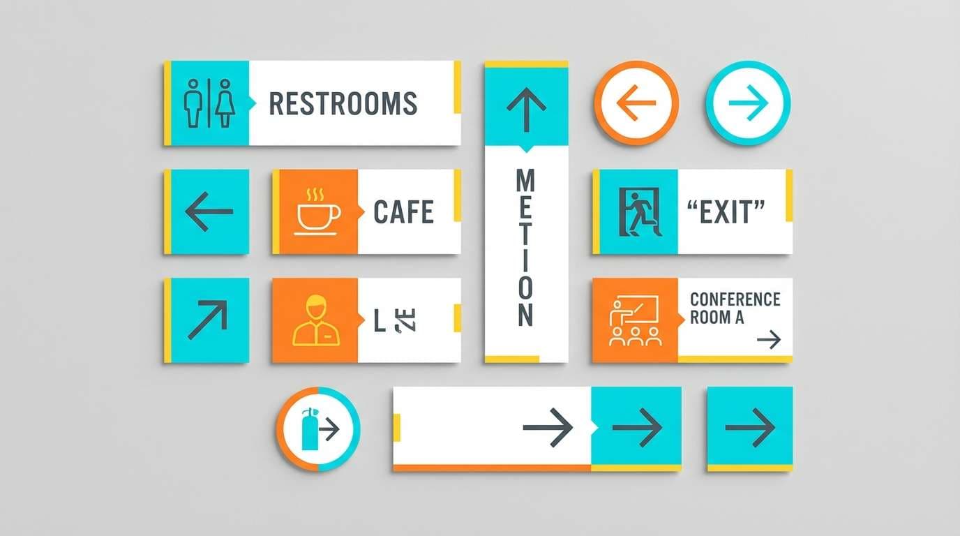 wayfinding signs with bold accents