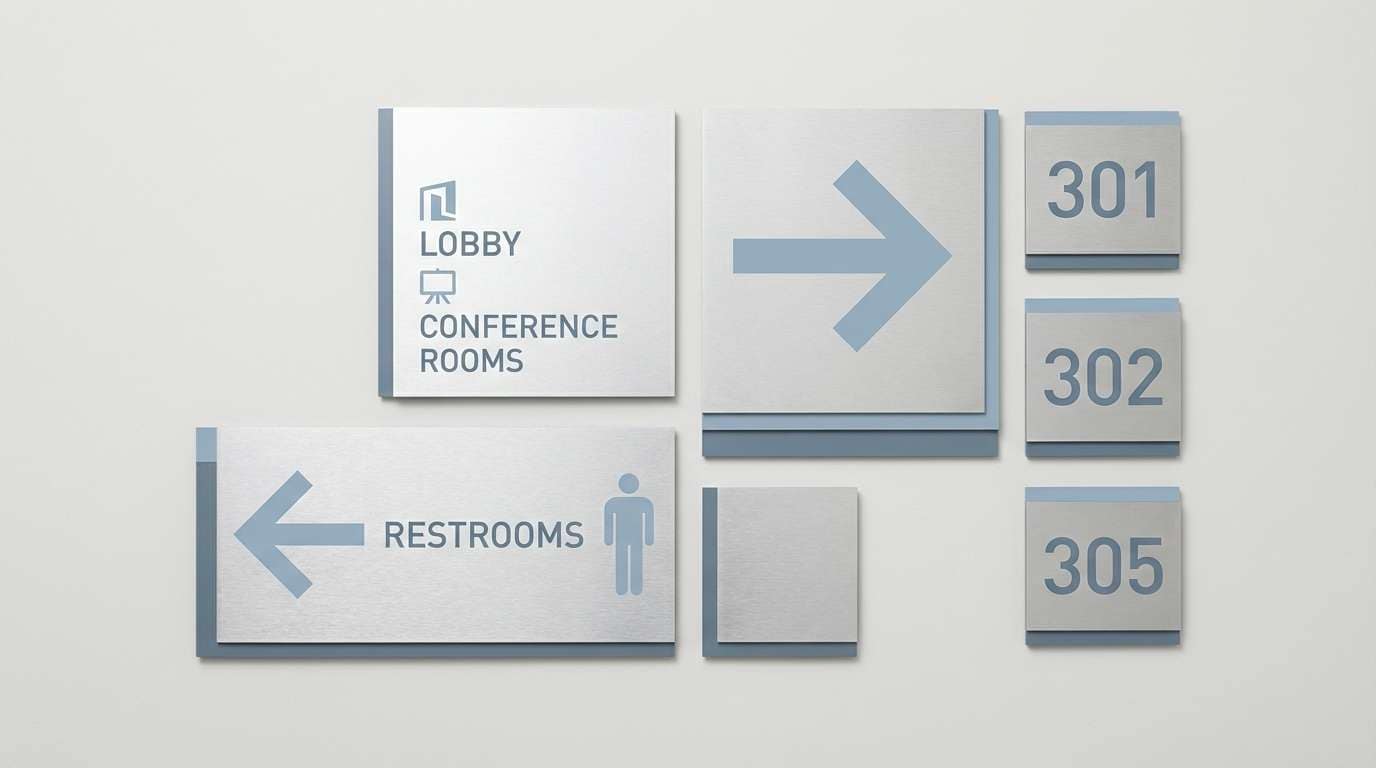 wayfinding signage in blue gray
